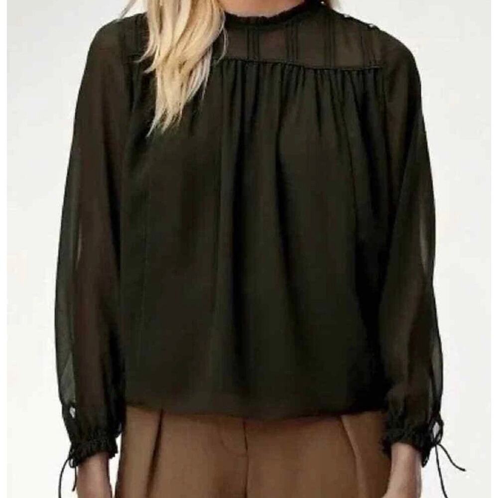 Aritzia Wilfred | XS | Black Lourdes Chiffon Button Sleeve Semi-Sheer Blouse Top